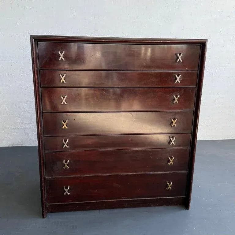 1950s High-Boy Dresser With Nickel X-Shaped Pulls by Paul Frankl for Johnson Furniture - 10