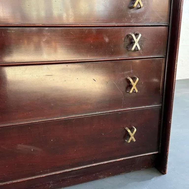 1950s High-Boy Dresser With Nickel X-Shaped Pulls by Paul Frankl for Johnson Furniture - 11