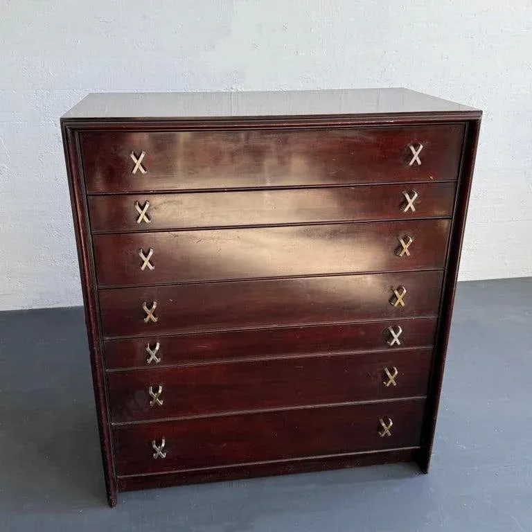 1950s High-Boy Dresser With Nickel X-Shaped Pulls by Paul Frankl for Johnson Furniture - 2