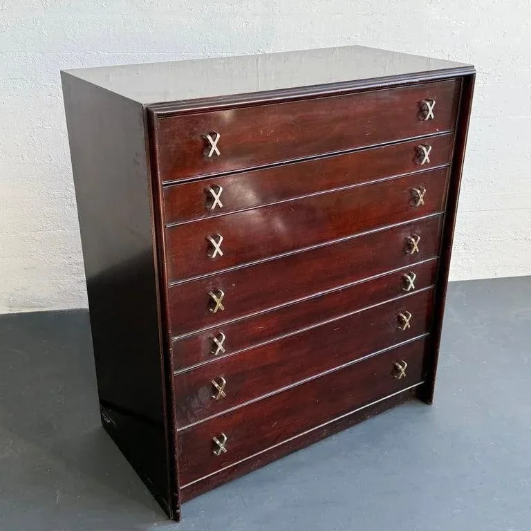 1950s High-Boy Dresser With Nickel X-Shaped Pulls by Paul Frankl for Johnson Furniture - 5