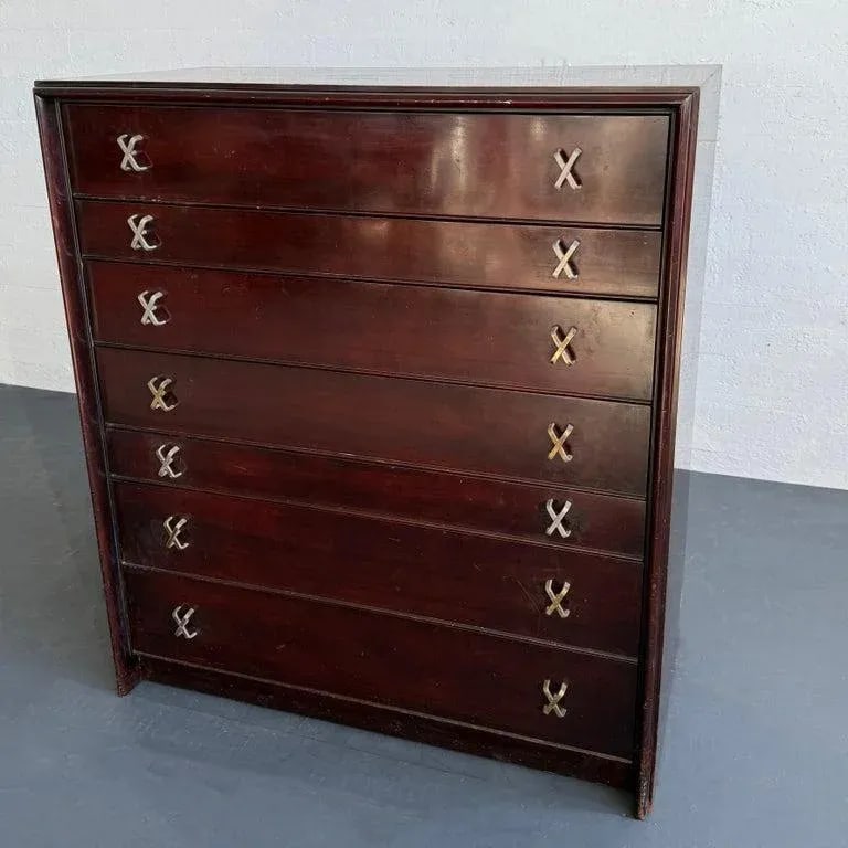 1950s High-Boy Dresser With Nickel X-Shaped Pulls by Paul Frankl for Johnson Furniture - 6