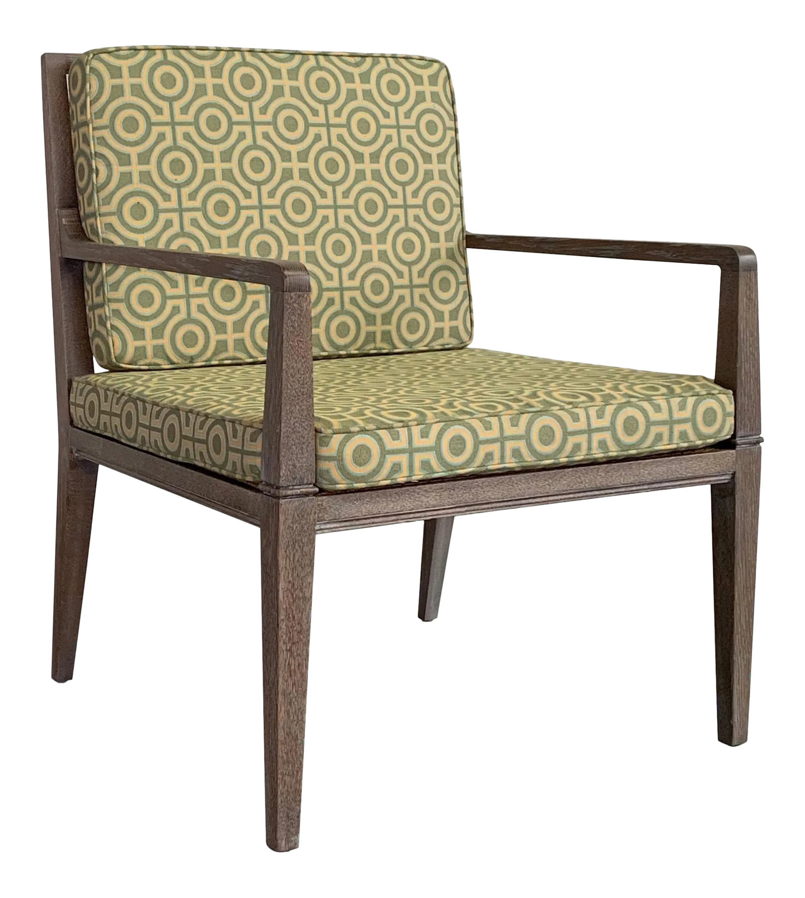 1970s Vintage Hollywood Regency Pickled Oak Upholstered Armchair (1 of 11)