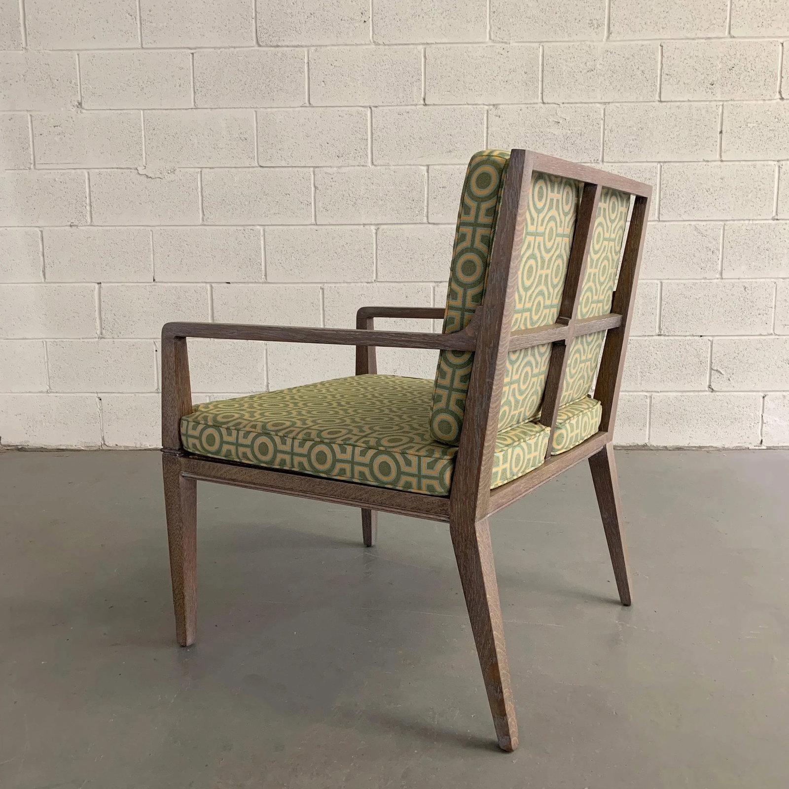 1970s Vintage Hollywood Regency Pickled Oak Upholstered Armchair - 3