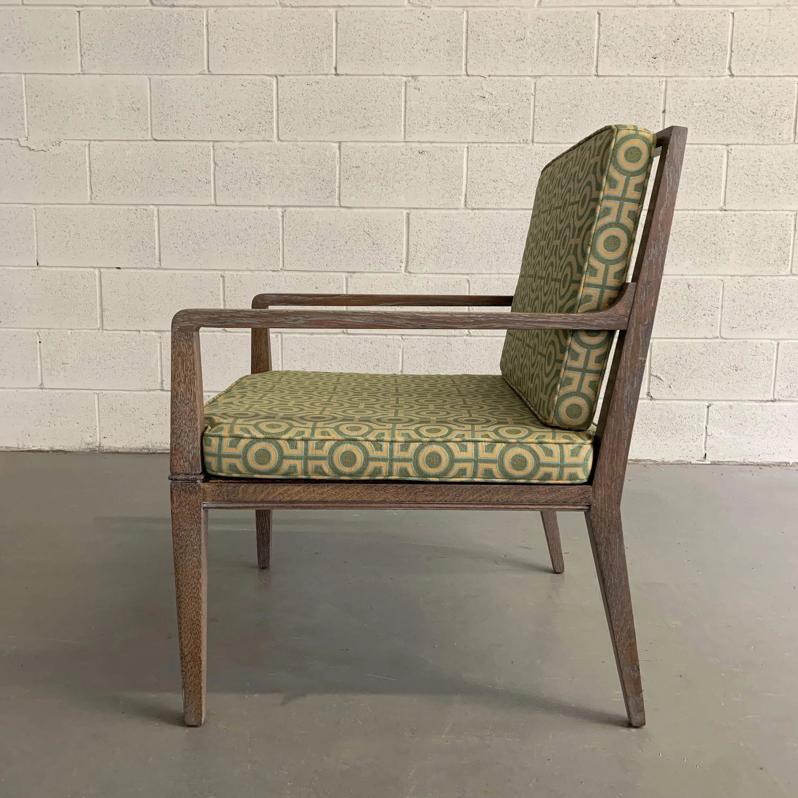 1970s Vintage Hollywood Regency Pickled Oak Upholstered Armchair - 4