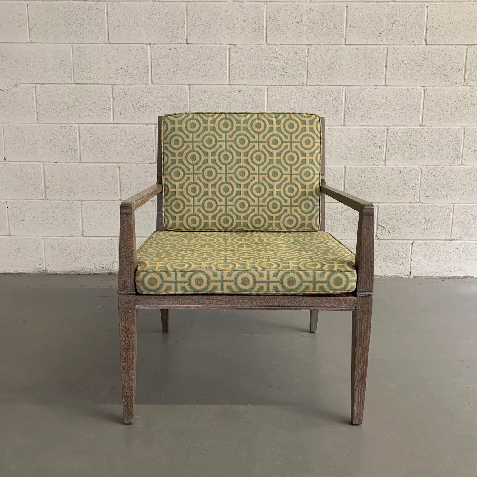 1970s Vintage Hollywood Regency Pickled Oak Upholstered Armchair - 5