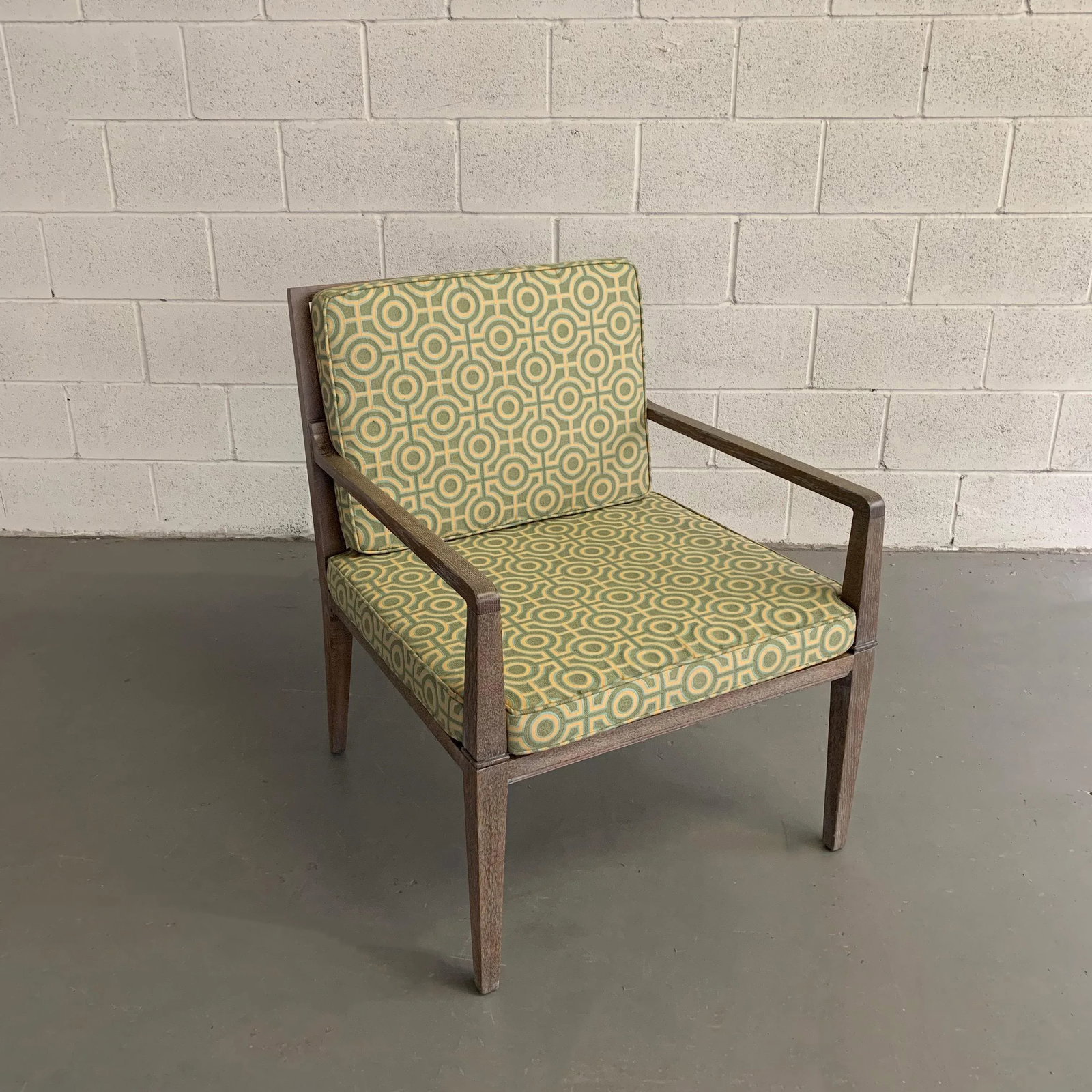 1970s Vintage Hollywood Regency Pickled Oak Upholstered Armchair - 6