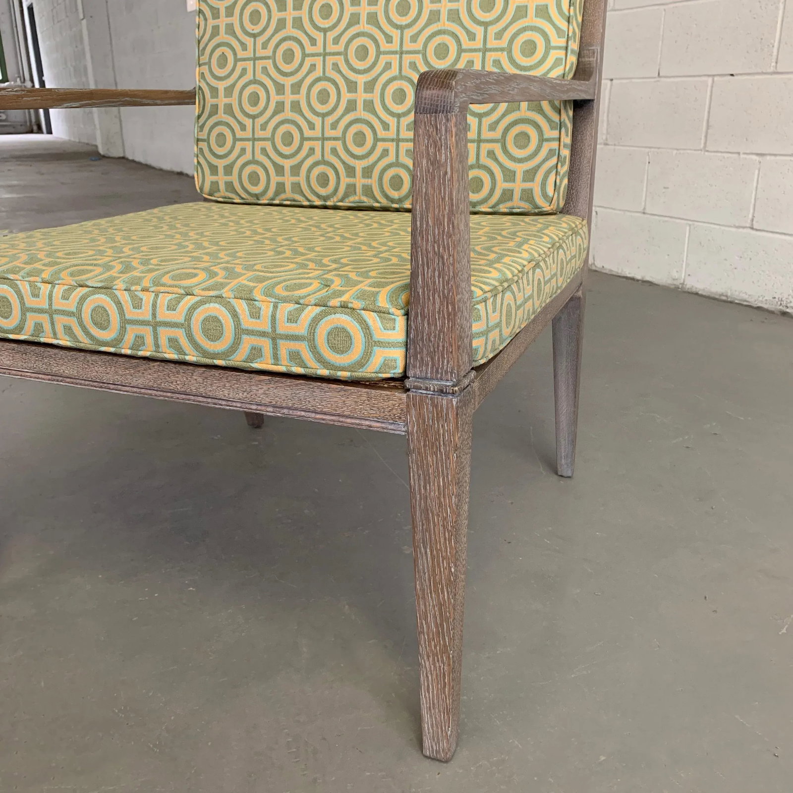 1970s Vintage Hollywood Regency Pickled Oak Upholstered Armchair - 8