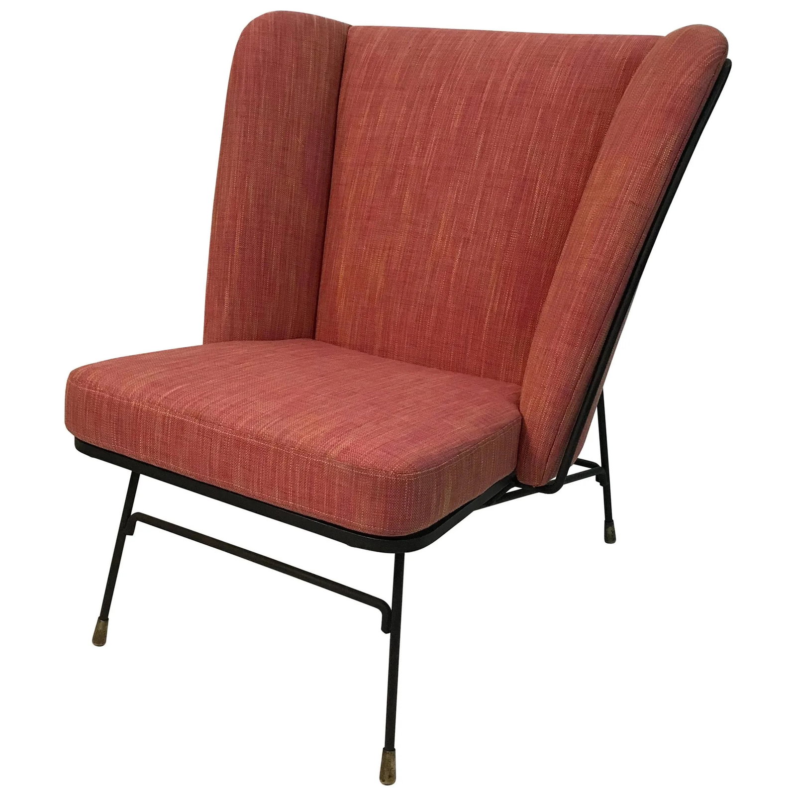 Mid-Century Modern Wrought Iron Upholstered Wingback Chair - 10