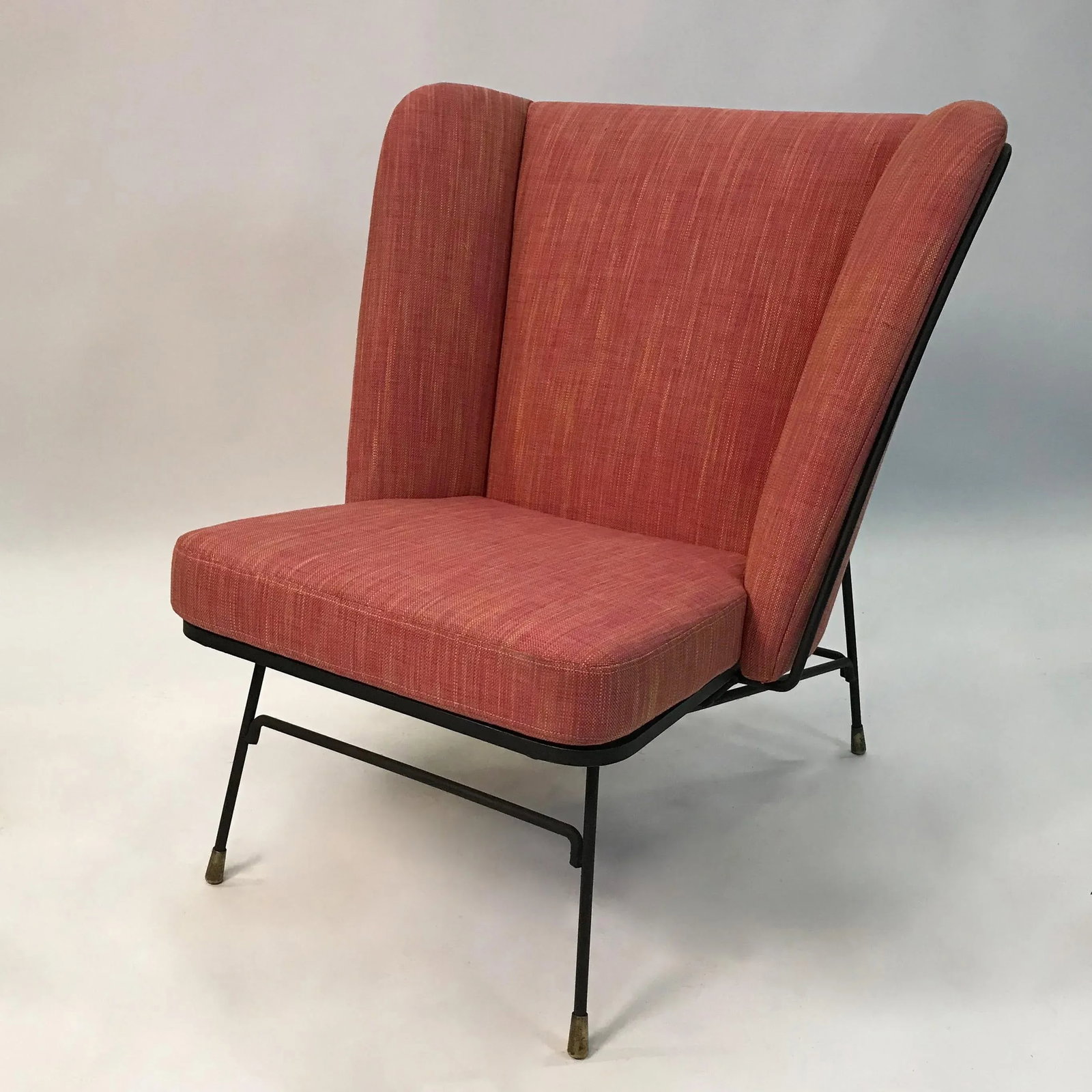 Mid-Century Modern Wrought Iron Upholstered Wingback Chair - 2