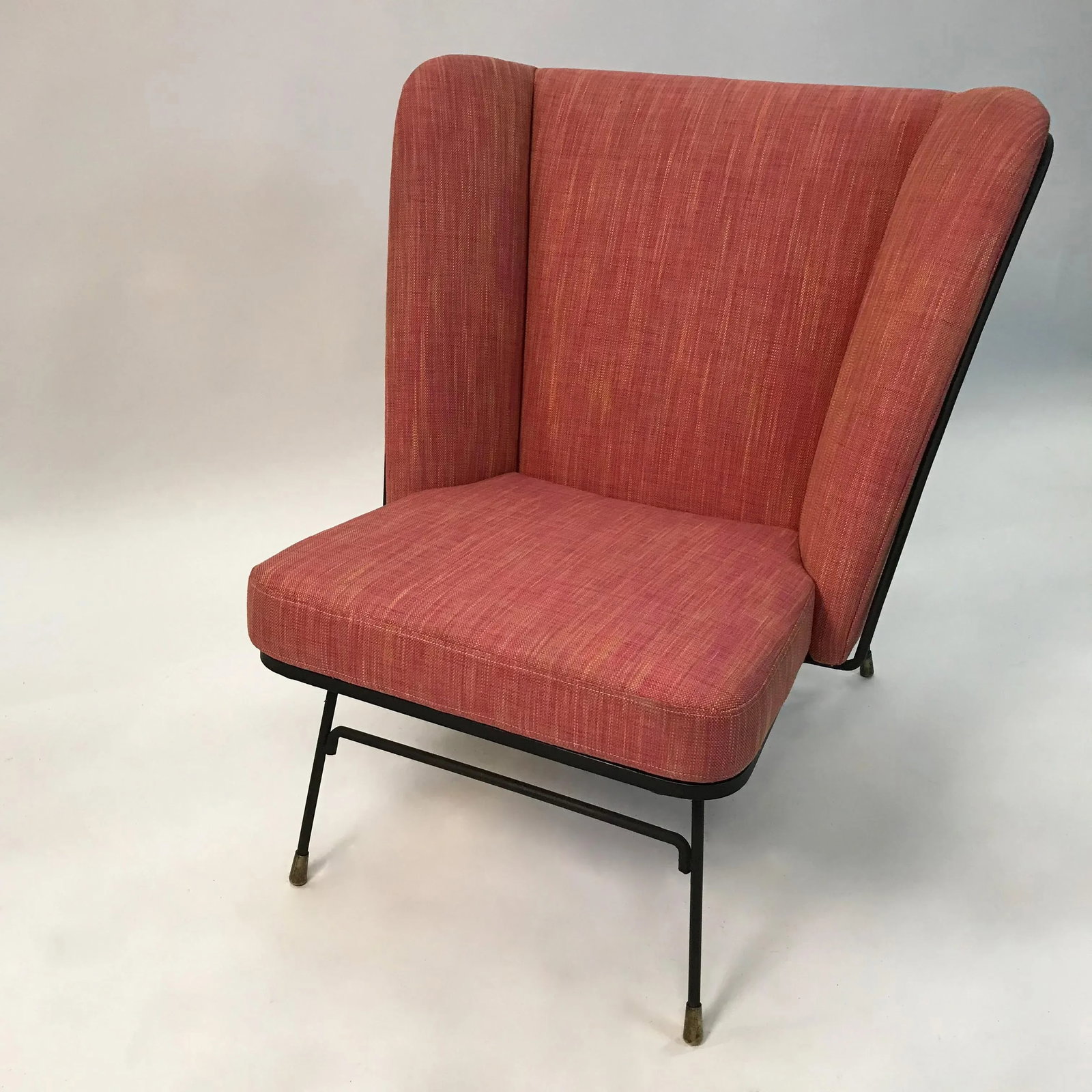 Mid-Century Modern Wrought Iron Upholstered Wingback Chair - 3