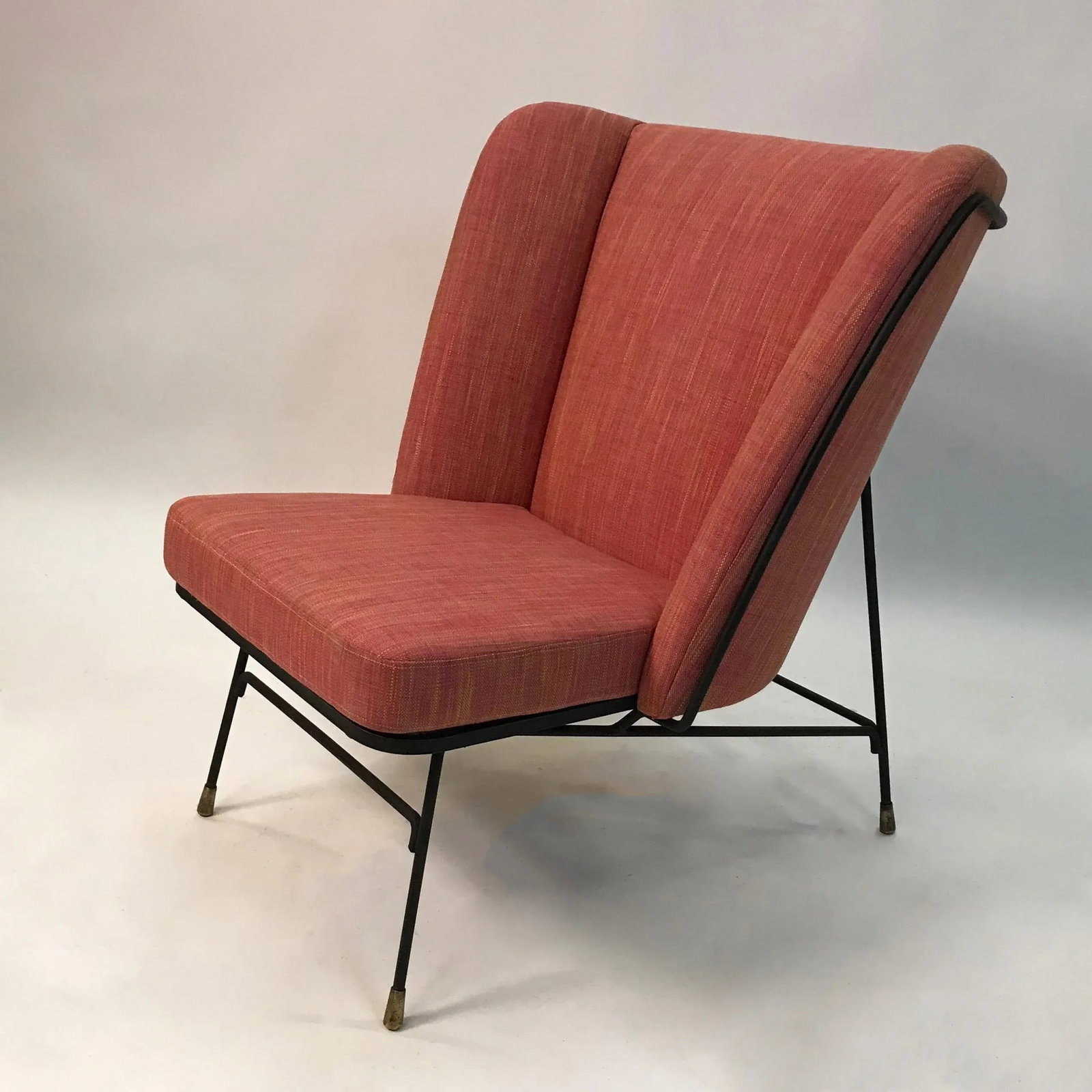Mid-Century Modern Wrought Iron Upholstered Wingback Chair - 4