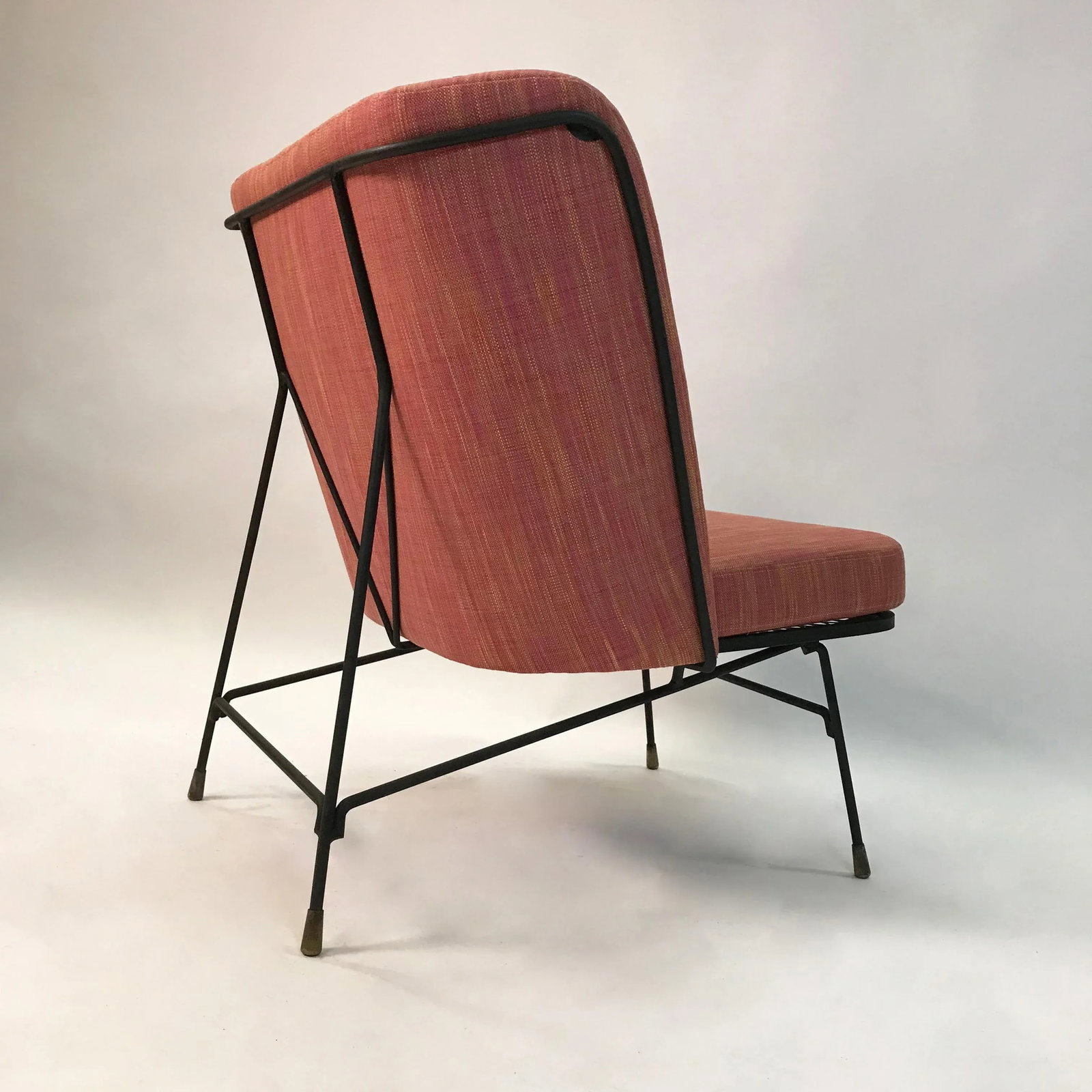 Mid-Century Modern Wrought Iron Upholstered Wingback Chair - 5