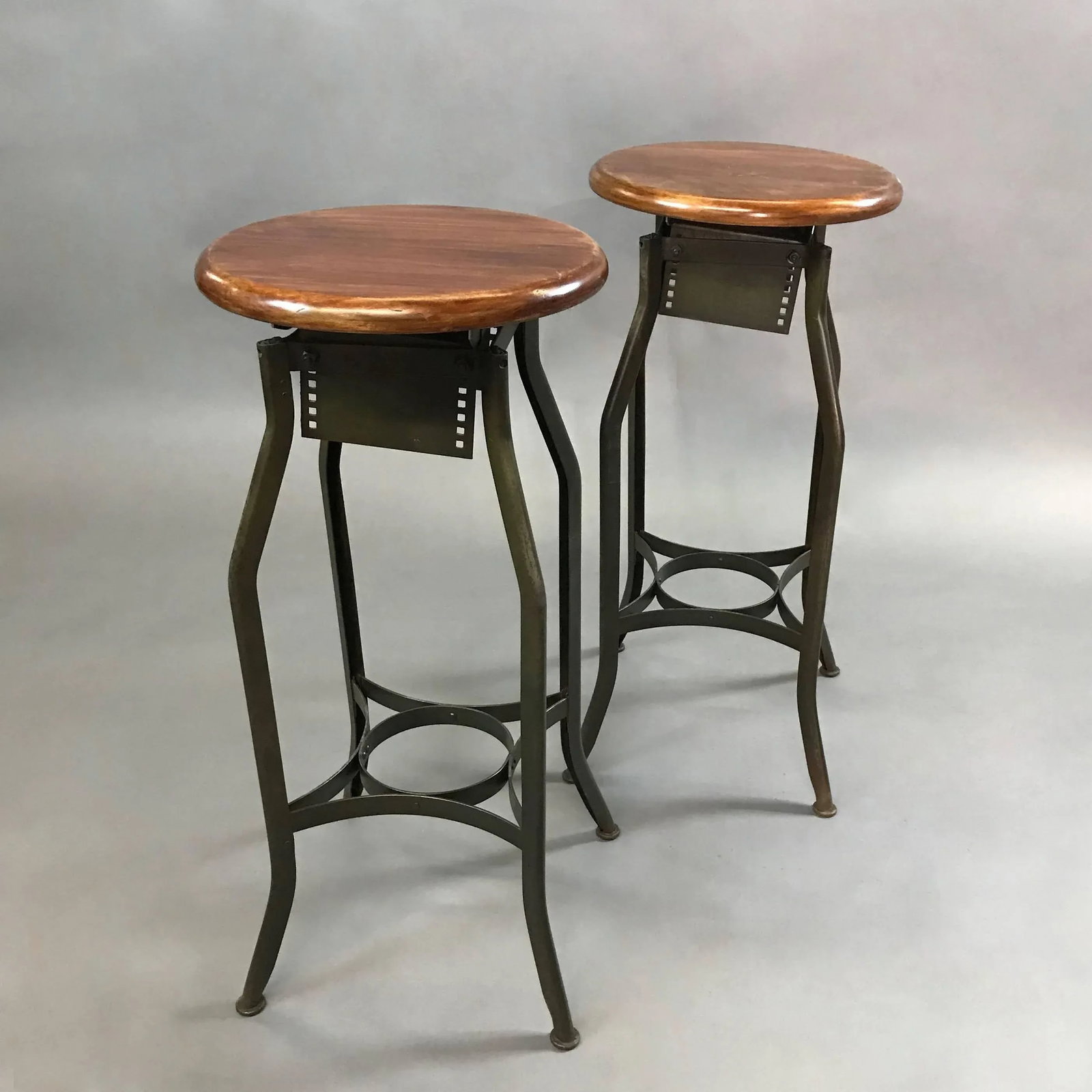 Pair of Industrial Height Adjustable Toledo Shop Stools - 2
