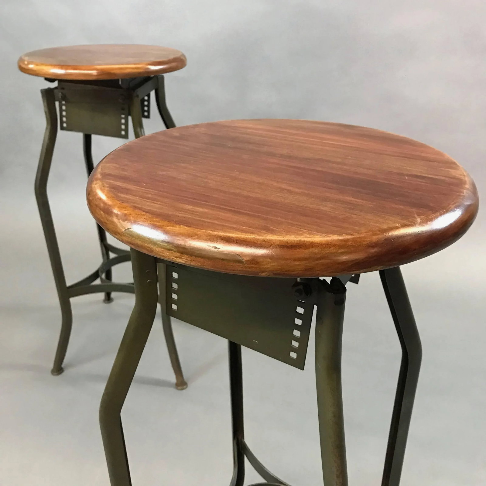 Pair of Industrial Height Adjustable Toledo Shop Stools - 6
