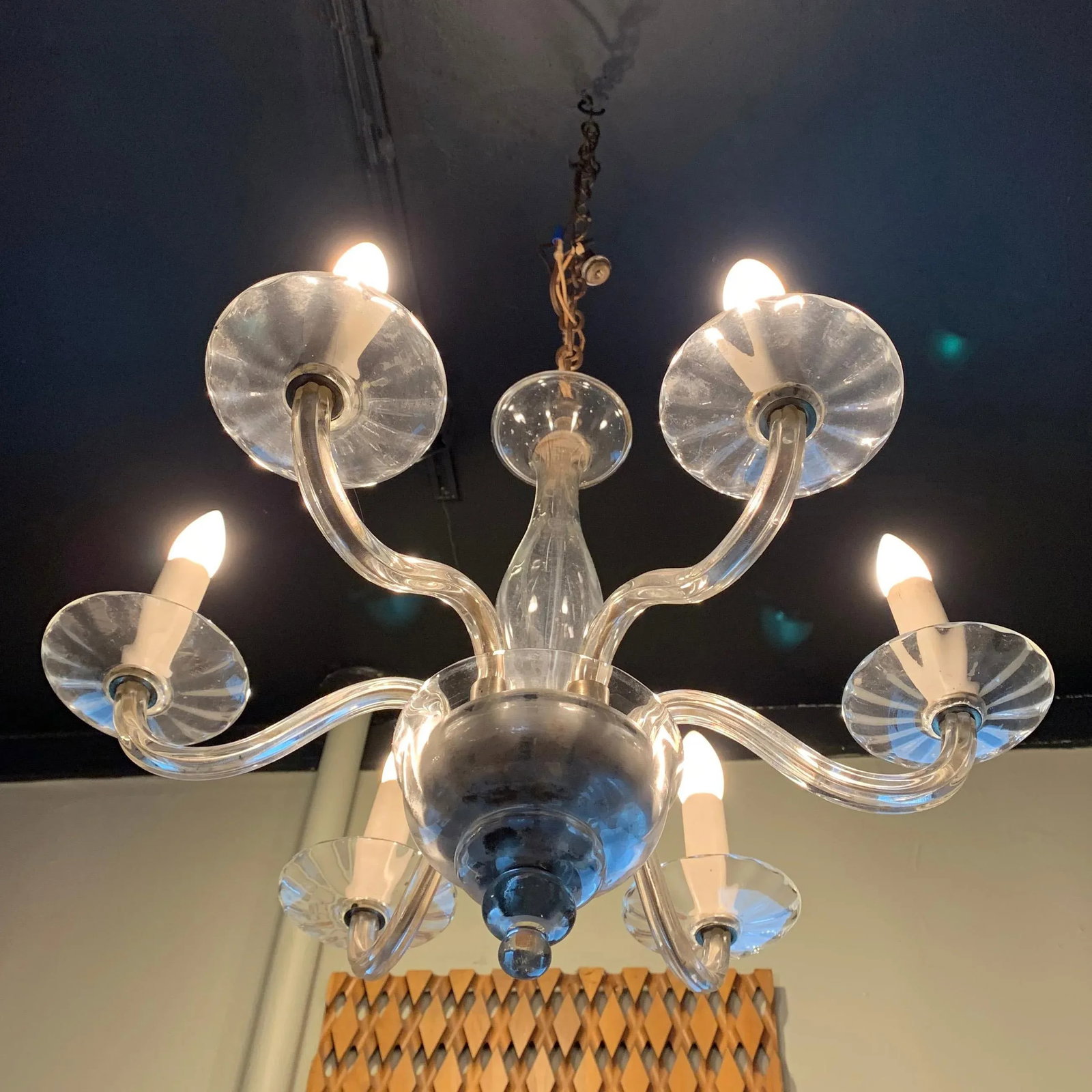 Midcentury Clear Murano Art Glass Chandelier - 4