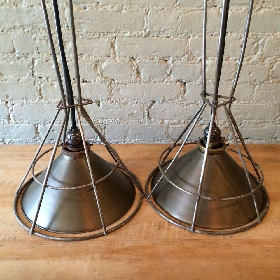 1940s Set of 3 Custom Industrial Gunmetal and Brushed Steel Pendant Lights - 5