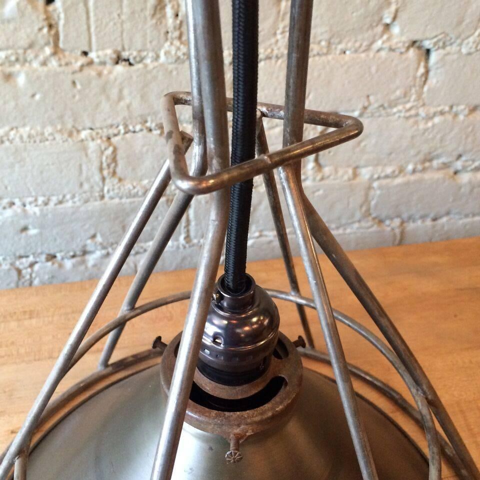 1940s Set of 3 Custom Industrial Gunmetal and Brushed Steel Pendant Lights - 7