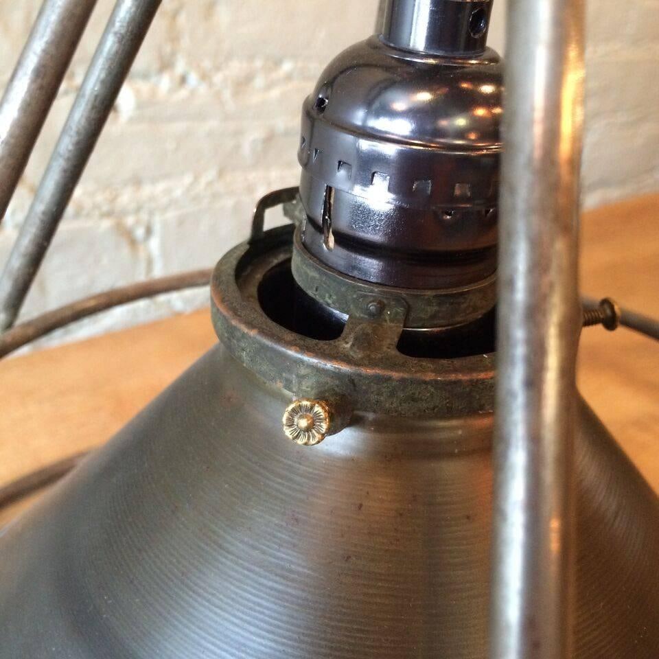 1940s Set of 3 Custom Industrial Gunmetal and Brushed Steel Pendant Lights - 8