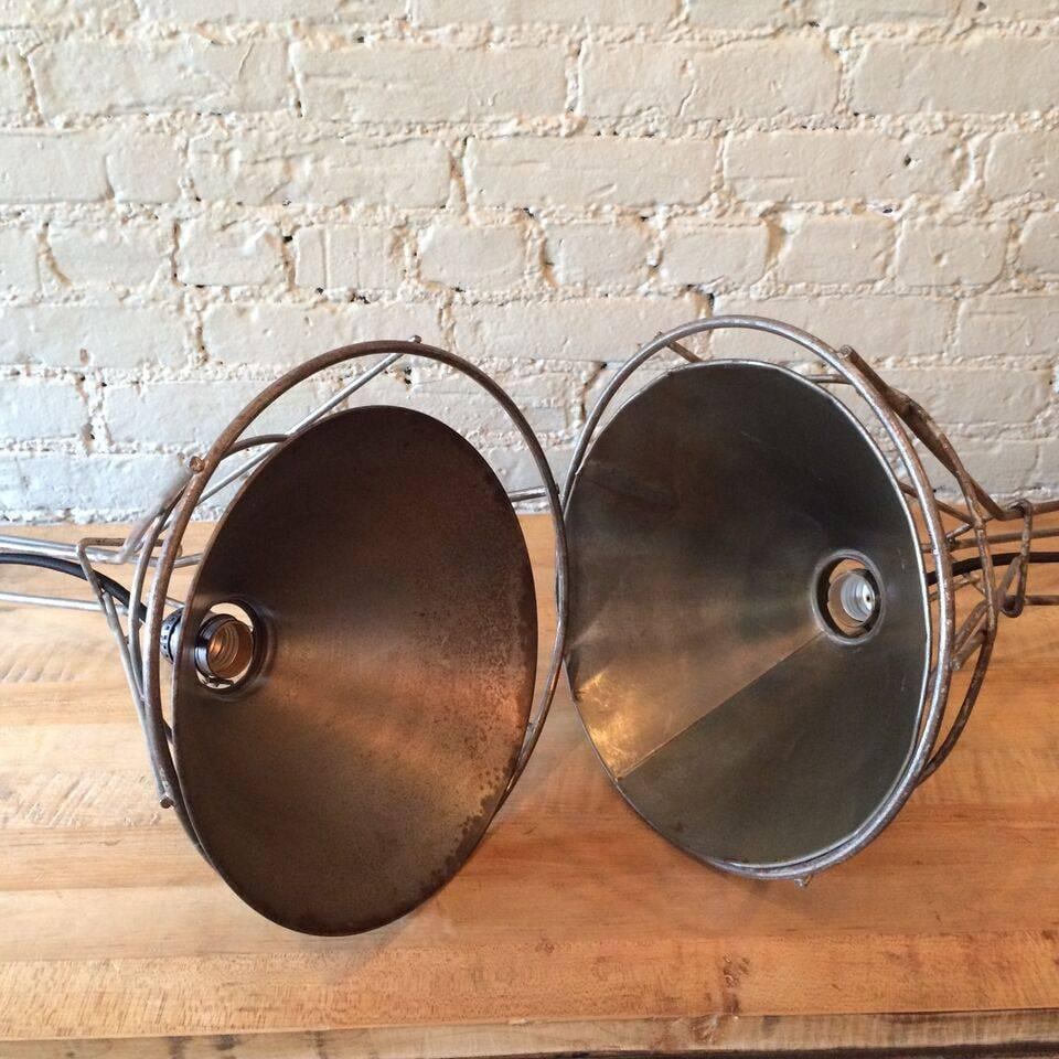 1940s Set of 3 Custom Industrial Gunmetal and Brushed Steel Pendant Lights - 9