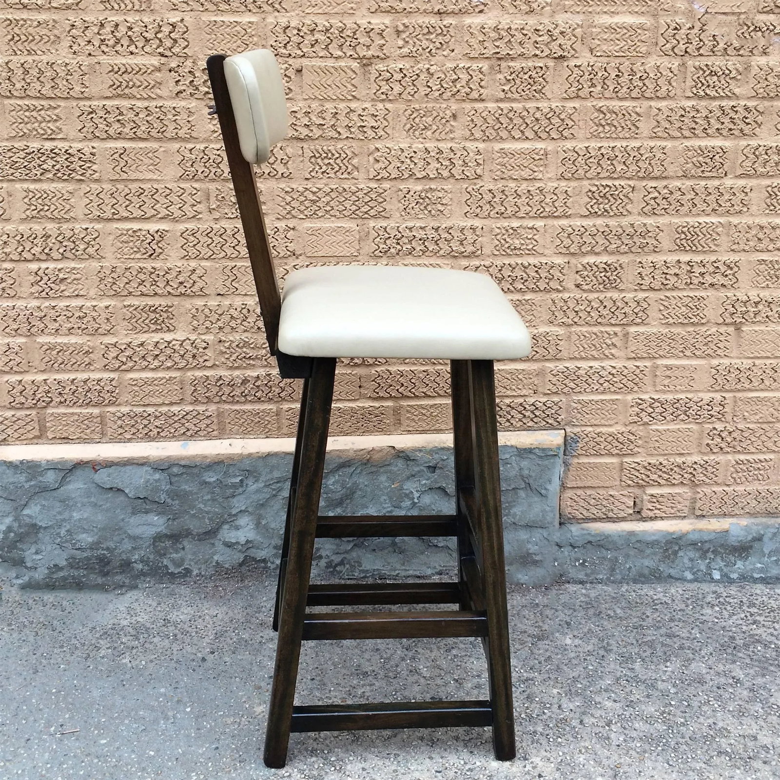 Tall Arts & Crafts Ebonized Maple Leather Upholstered Stool - 3