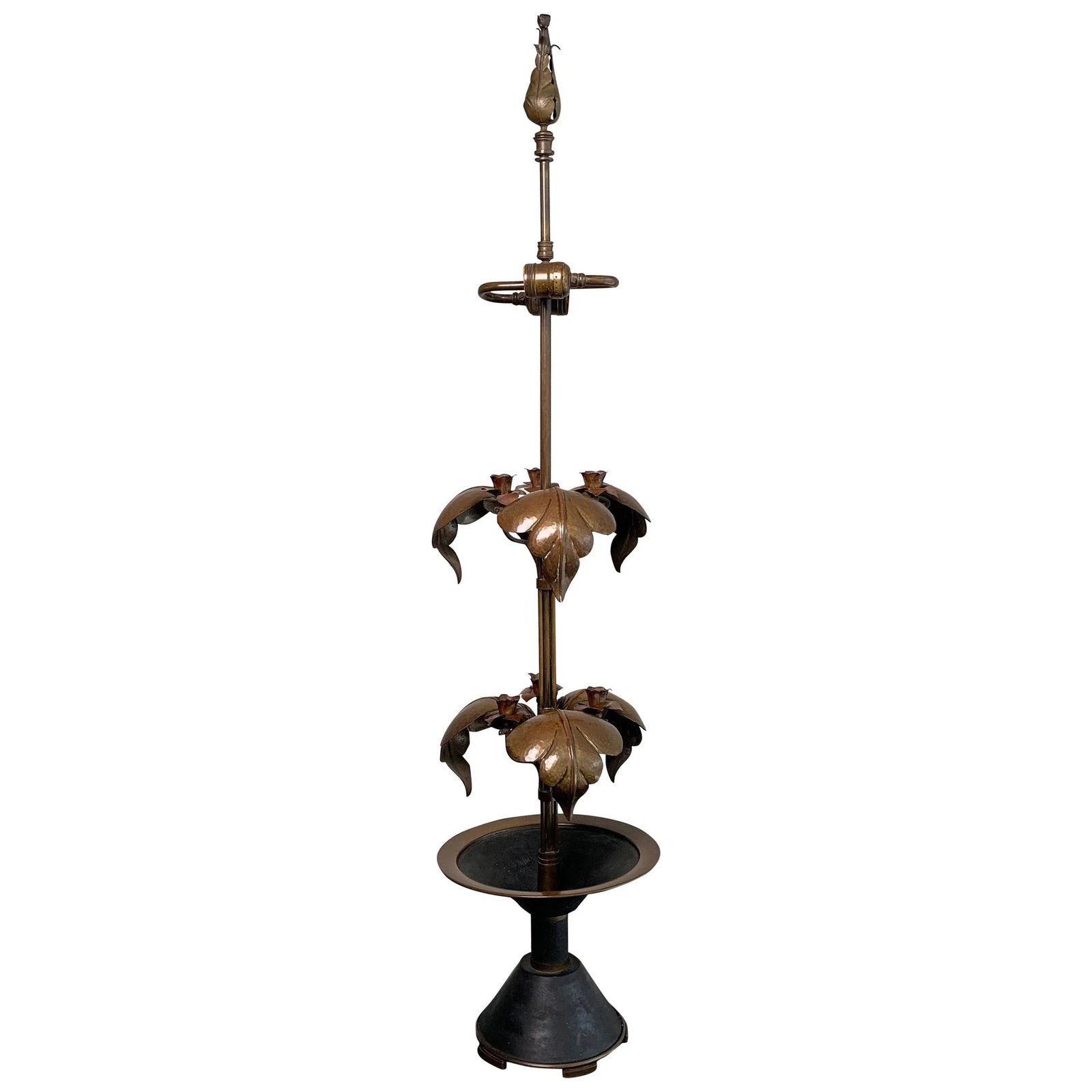 Early 20th Century Arts & Crafts Brass Rose Stem Table Lamp - 10