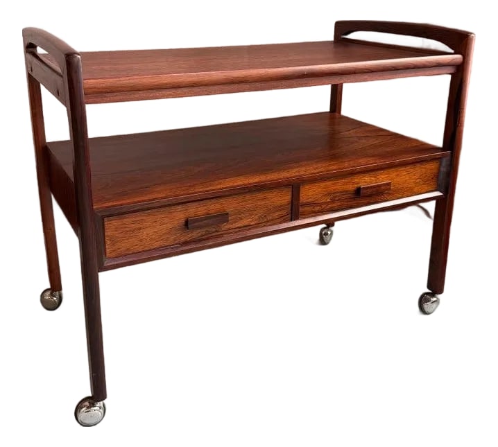 1960s Scandinavian Modern Rosewood Bar Cart Trolley by Arrebo Mobler (1 of 8)