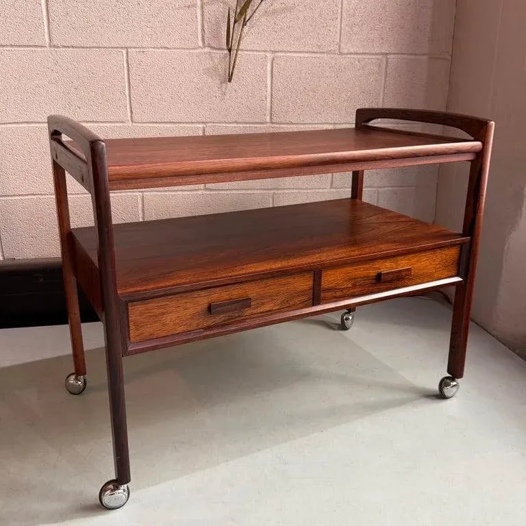1960s Scandinavian Modern Rosewood Bar Cart Trolley by Arrebo Mobler - 2