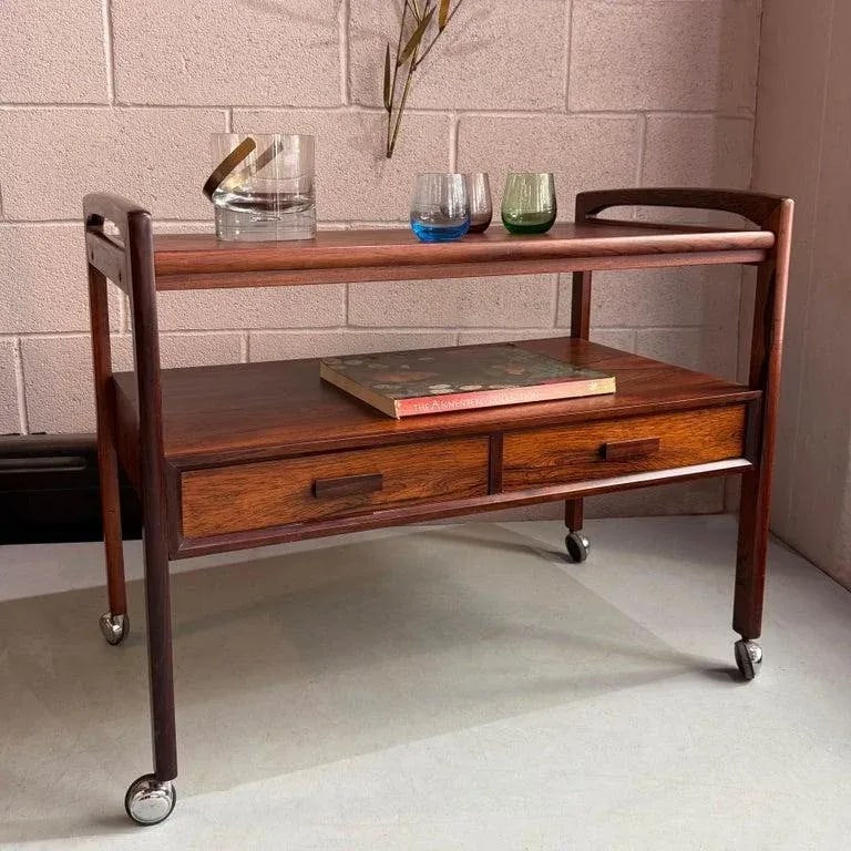 1960s Scandinavian Modern Rosewood Bar Cart Trolley by Arrebo Mobler - 3