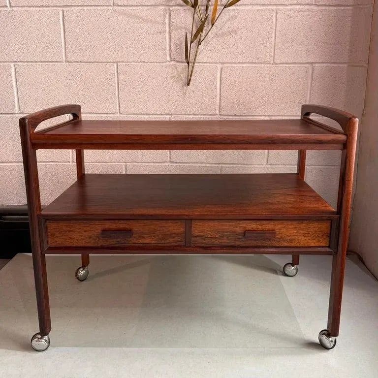 1960s Scandinavian Modern Rosewood Bar Cart Trolley by Arrebo Mobler - 4