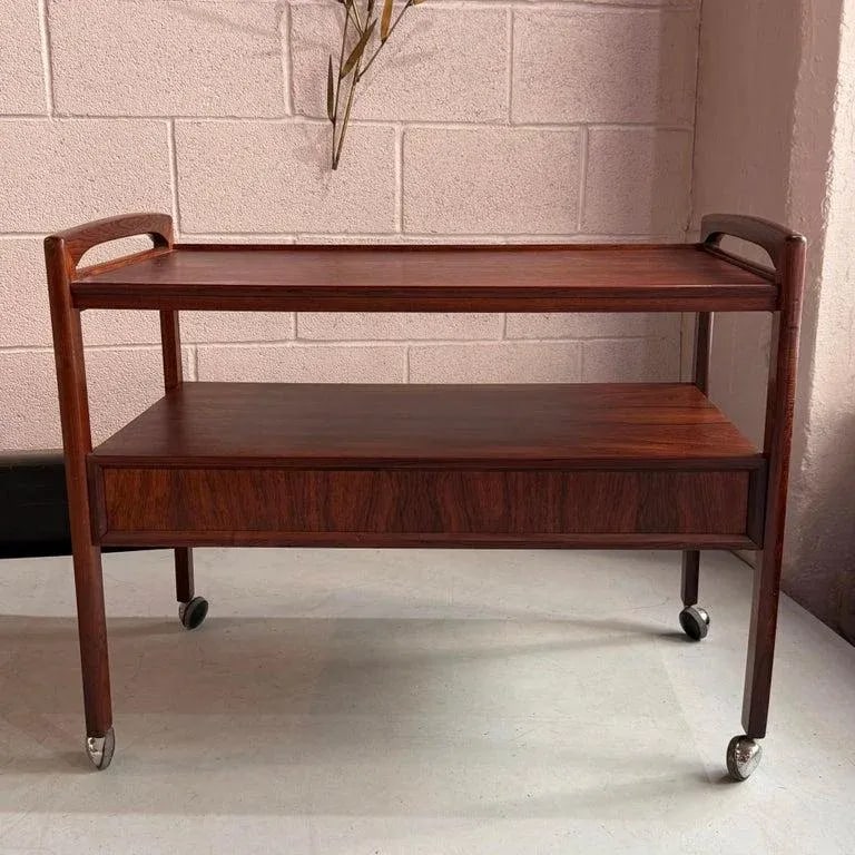 1960s Scandinavian Modern Rosewood Bar Cart Trolley by Arrebo Mobler - 8
