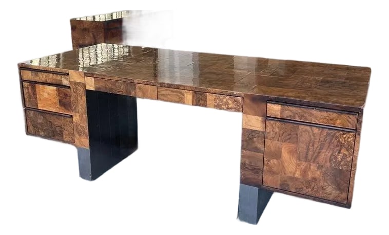 1970s Modernist Patchwork Burl Executive Desk by Paul Evans Cityscape for Directional (1 of 15)