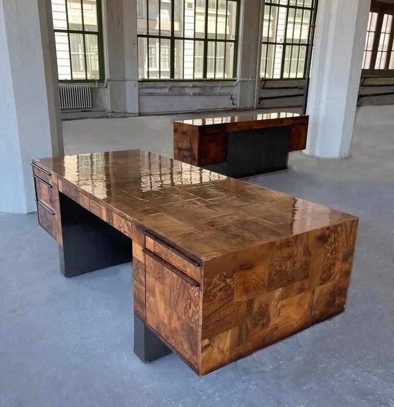 1970s Modernist Patchwork Burl Executive Desk by Paul Evans Cityscape for Directional - 2