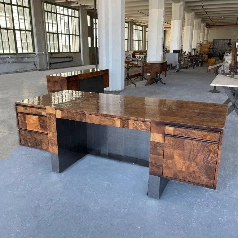 1970s Modernist Patchwork Burl Executive Desk by Paul Evans Cityscape for Directional - 3