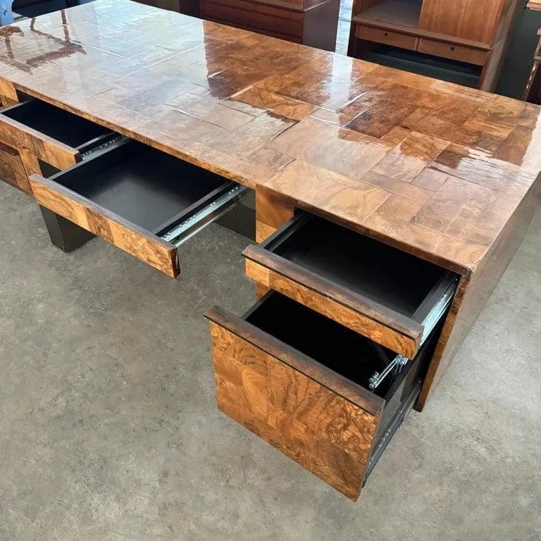 1970s Modernist Patchwork Burl Executive Desk by Paul Evans Cityscape for Directional - 7