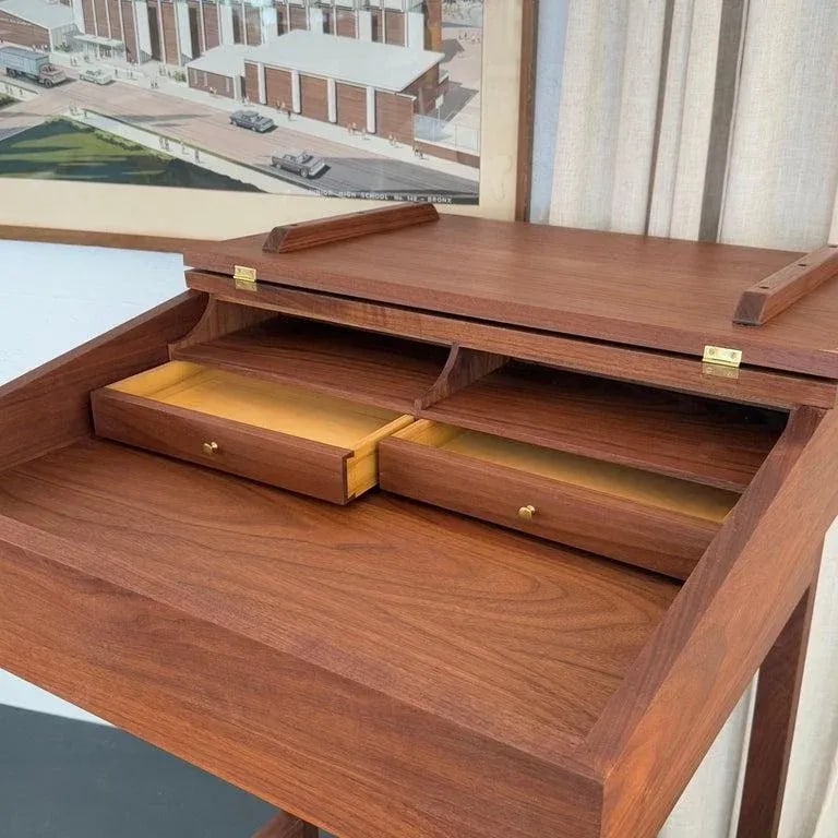 Late 20th Century Mid-Century Modern Custom-Made Walnut Standing Flip Top Desk - 7