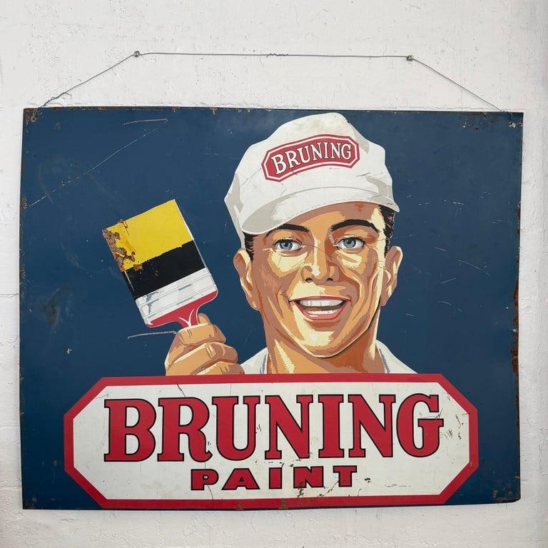 1950s Large Mid Century Metal "Bruning Paint" Advertisement Sign - 2