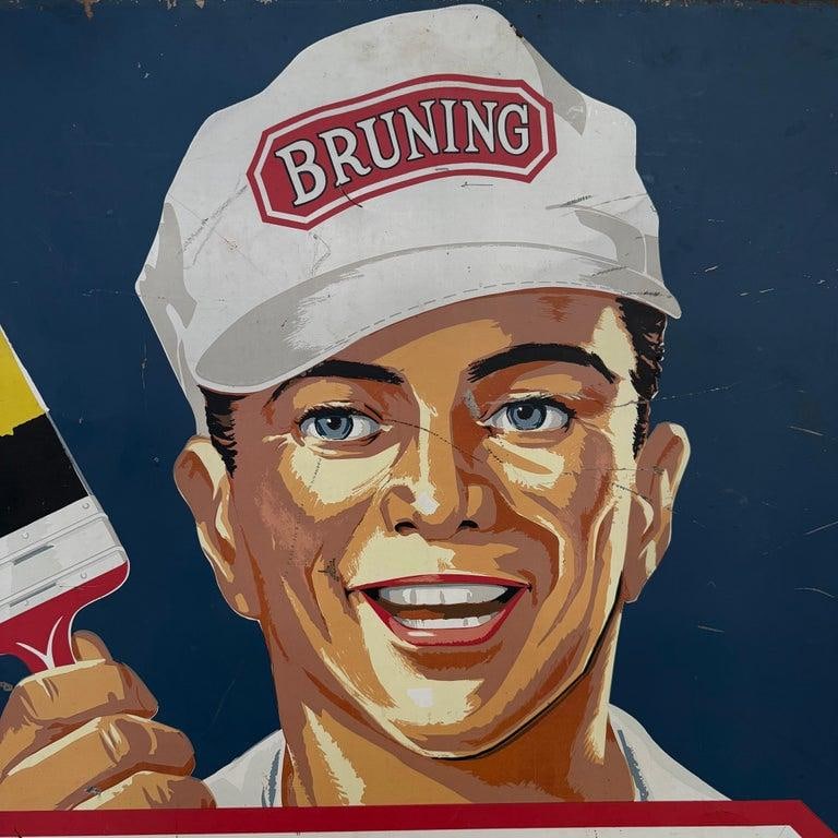 1950s Large Mid Century Metal "Bruning Paint" Advertisement Sign - 3
