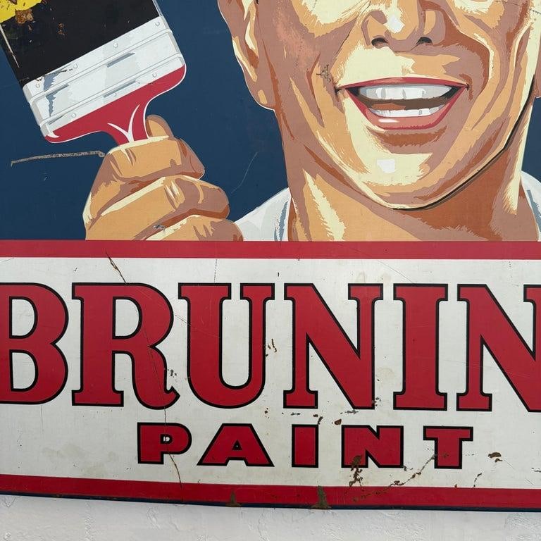 1950s Large Mid Century Metal "Bruning Paint" Advertisement Sign - 4
