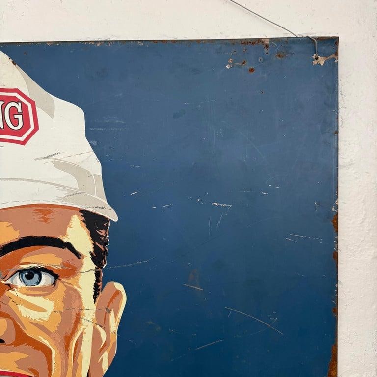 1950s Large Mid Century Metal "Bruning Paint" Advertisement Sign - 7