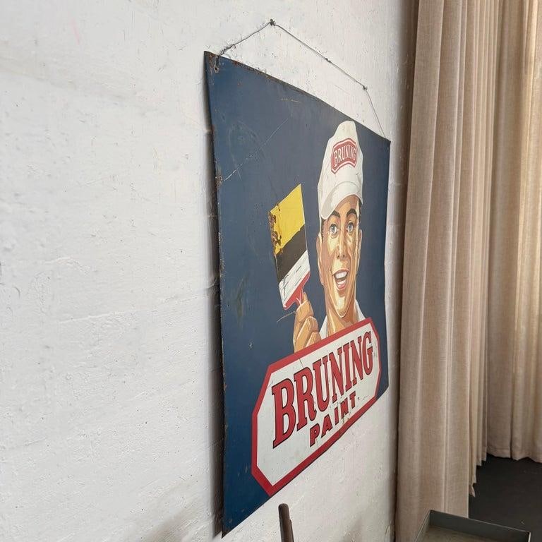 1950s Large Mid Century Metal "Bruning Paint" Advertisement Sign - 9