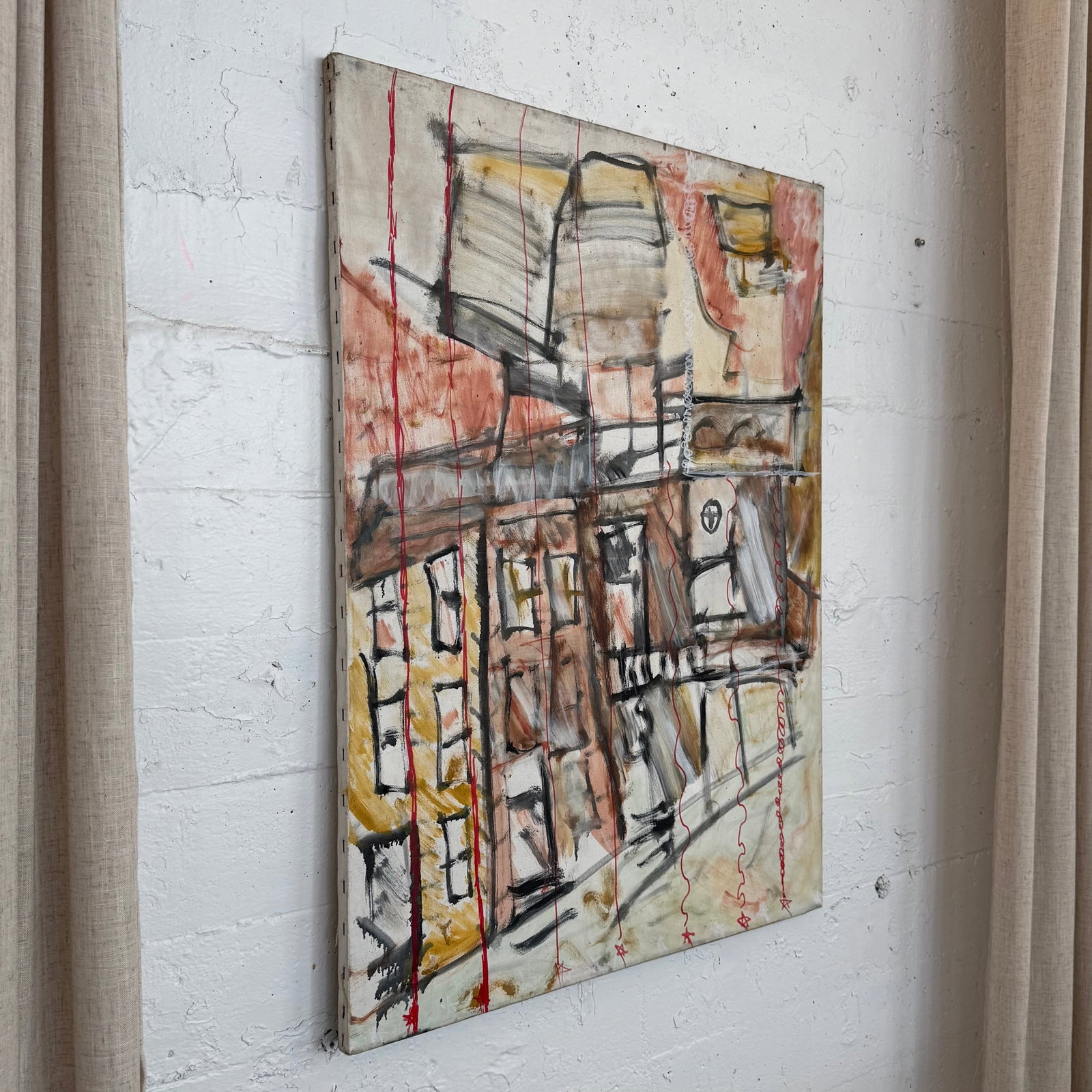 Unsigned Abstract Cityscape Acrylic Canvas Painting - 2