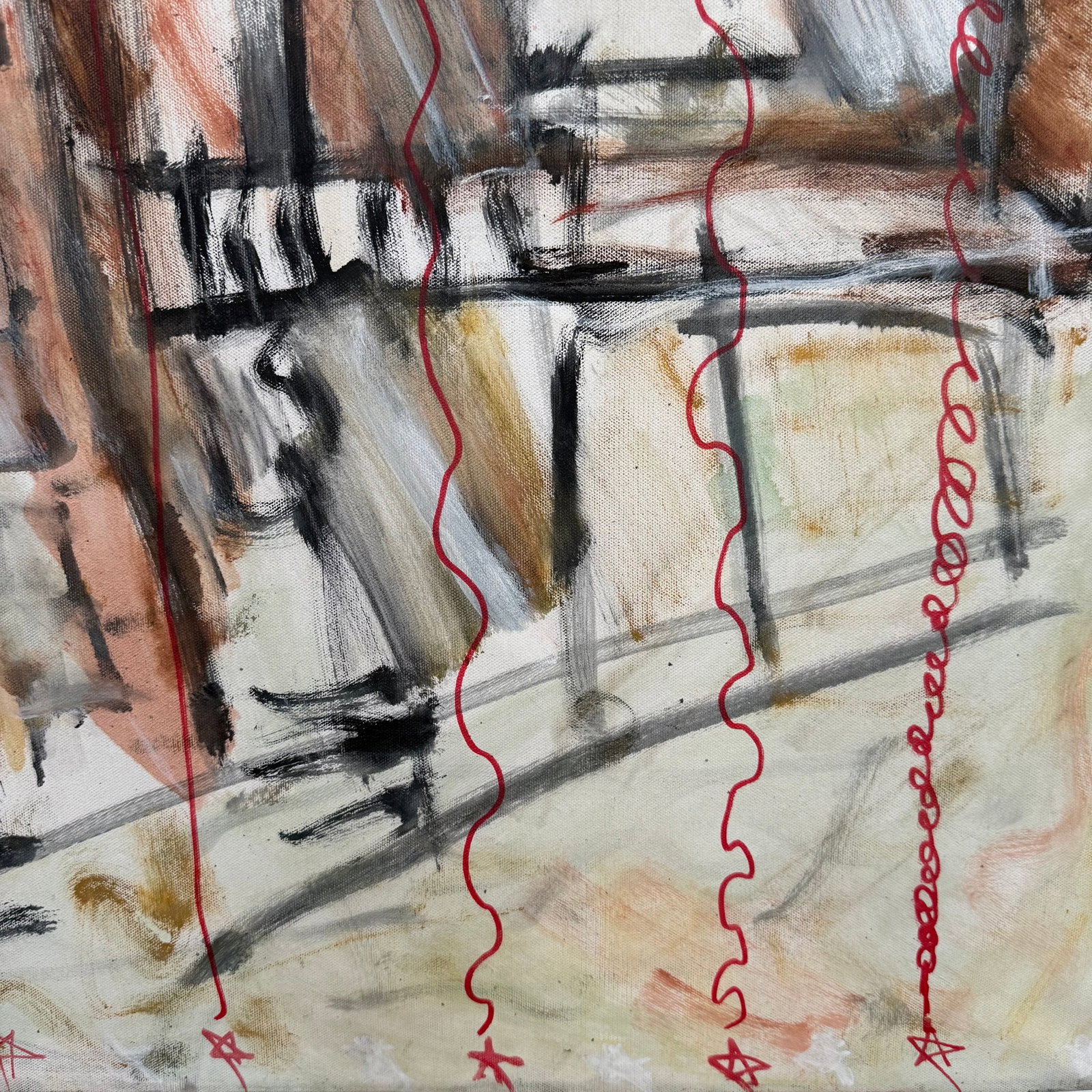 Unsigned Abstract Cityscape Acrylic Canvas Painting - 5
