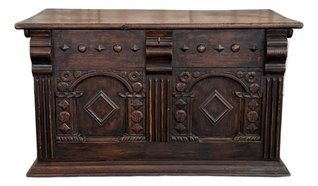 Antique Artisan Hand Carved Mahogany Blanket Chest Trunk (1 of 10)