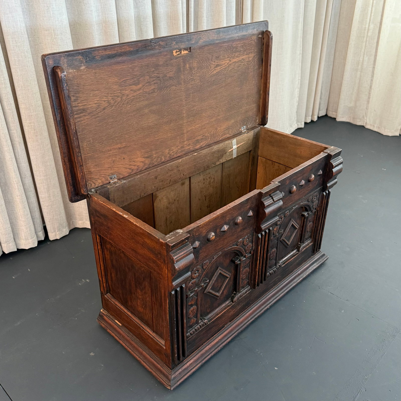 Antique Artisan Hand Carved Mahogany Blanket Chest Trunk - 4