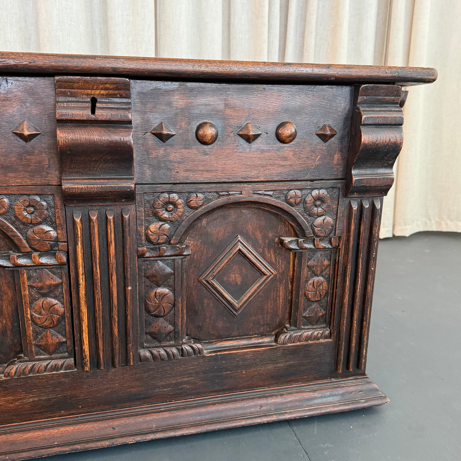 Antique Artisan Hand Carved Mahogany Blanket Chest Trunk - 5