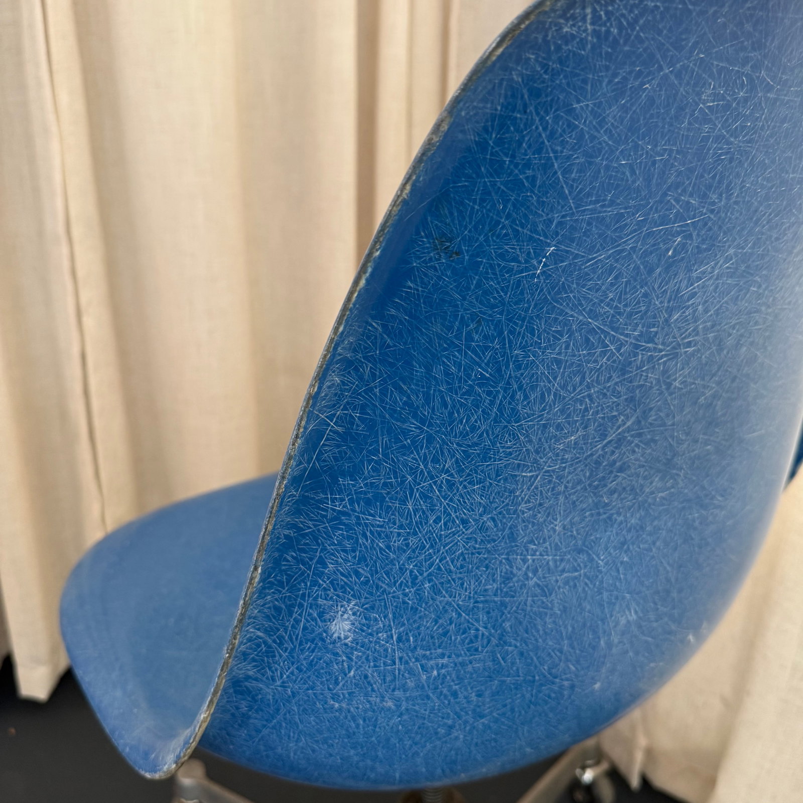 Pair of Eames for Herman Miller Blue Fiberglass Rolling Chairs - 5