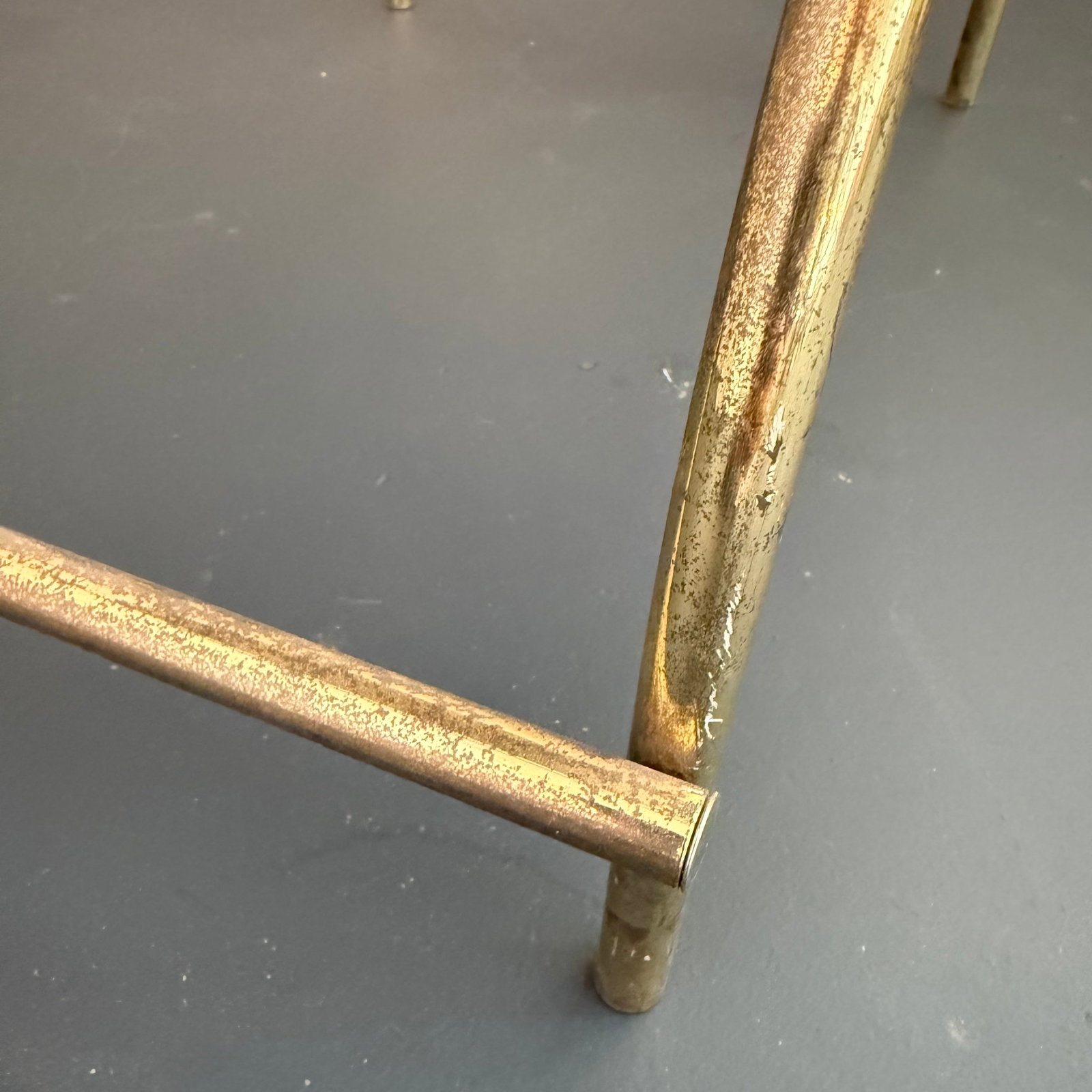 Hollywood Regency Brass Toned Tufted Vinly Curule Vanity Stool - 7