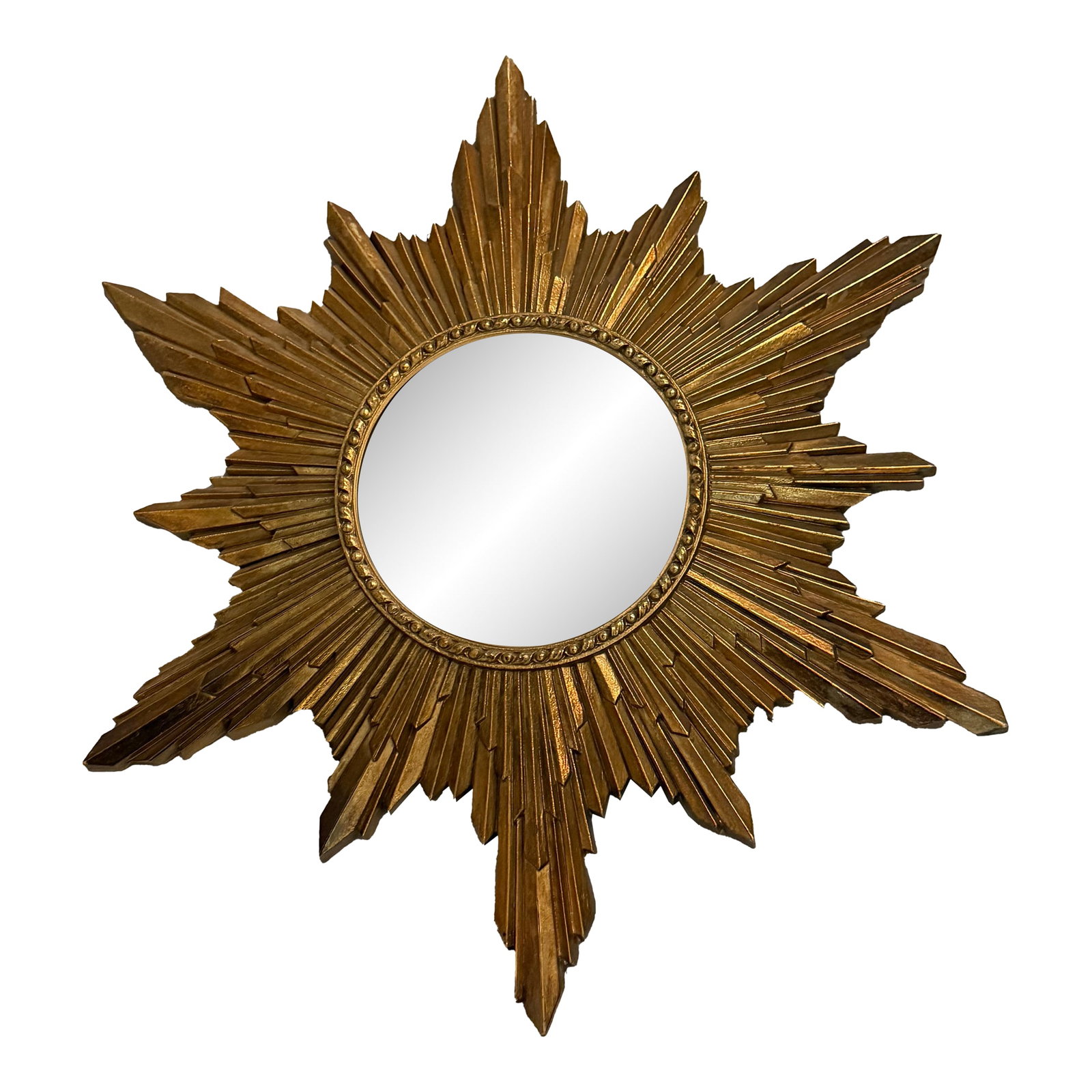 Mid 20th Century Petite Gilt Sunburst Convex Wall Mirror (1 of 7)