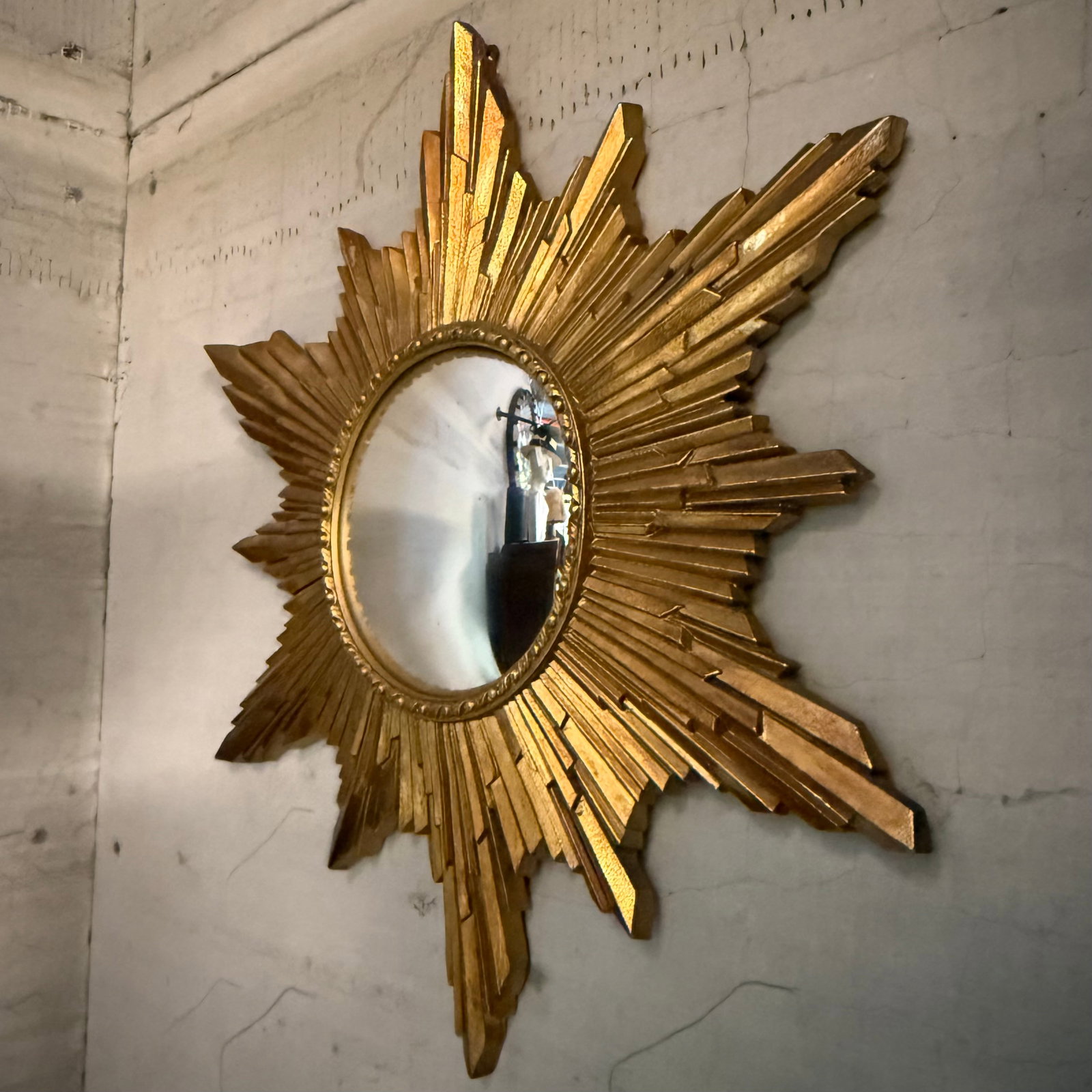 Mid 20th Century Petite Gilt Sunburst Convex Wall Mirror - 2