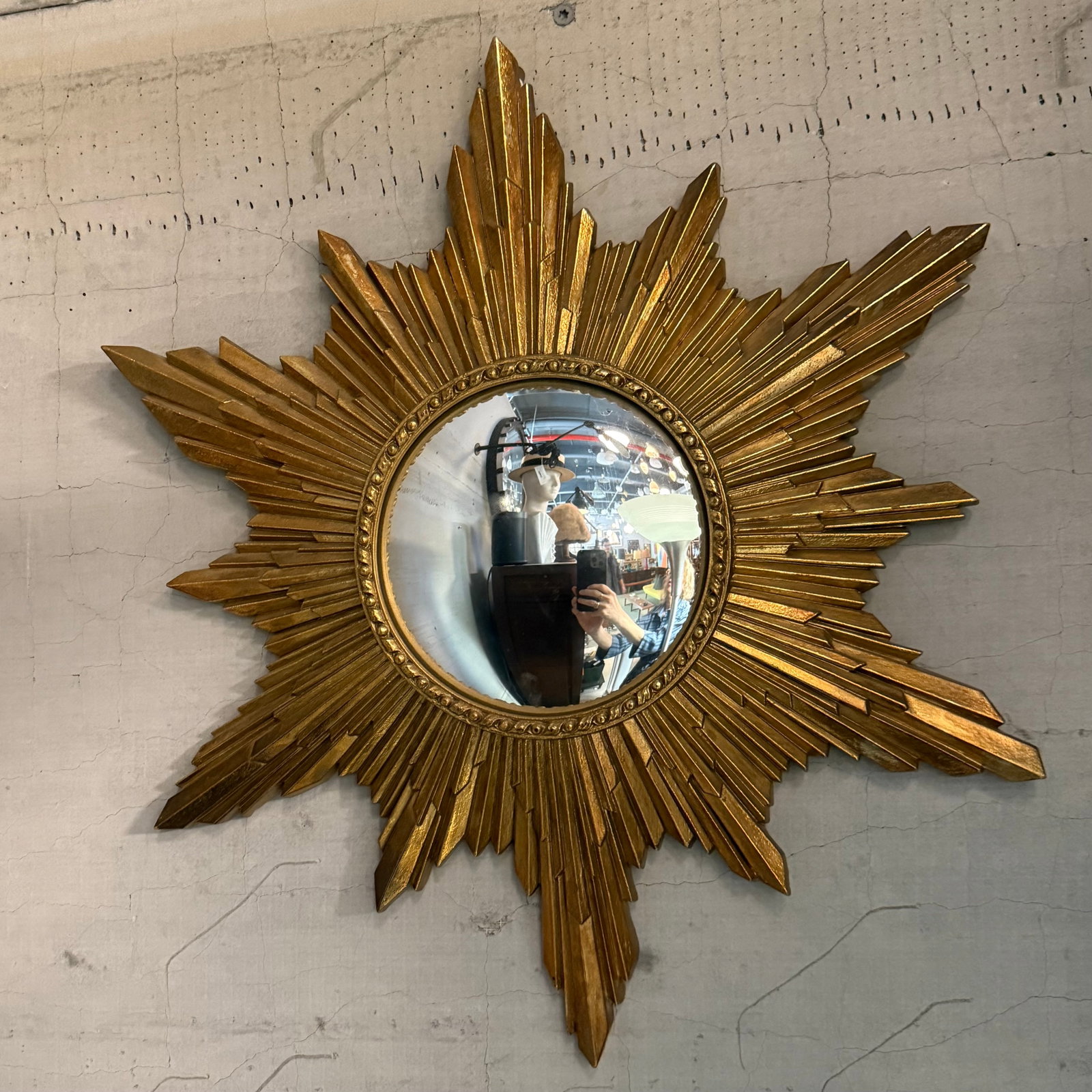Mid 20th Century Petite Gilt Sunburst Convex Wall Mirror - 4